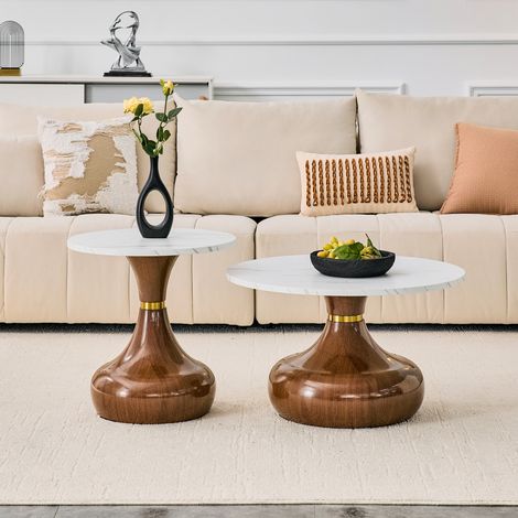 Set tavoli rotondi salotto effetto marmo metallo OKMYHOME (1/5)