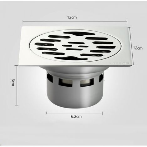 Siphon de sol à maçonner 12x12 cm avec sortie horizontale et grille inox design chromé, Silver (1/3)