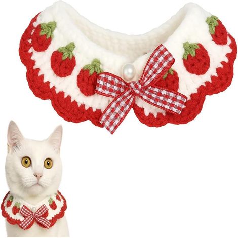 Collier de sécurité pour chat avec nœud et motif fraise, confortable pour chatons et petits chiots, bandana 5-7,5 cm (blanc) (1/5)