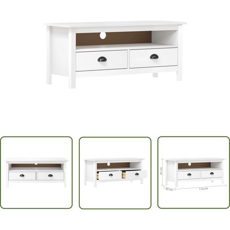 The Living Store TV-Schrank Hill Weiß 110x40x47 cm Massivholz Kiefer - Fernsehschränkchen - Massivholzmöbel - Kiefernholzmöbel - Weißer Schrank - TV Möbel (1/4)