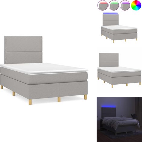 Sommier à lattes de lit matelas LED gris clair 120x190 cm tissu - Sommier Tapissier - Lit Double - Matelas Led - Éclairage LED - Tête De Lit Ajustable (1/5)