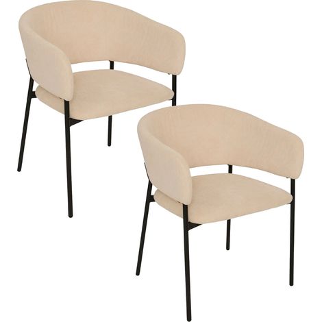 Lot de 2 chaises fauteuil rembourrés en velours côtelé beige - Longueur 59 x Profondeur 55 x Hauteur 78,5 cm