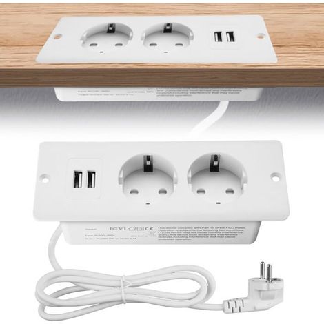 Multiprise de Bureau encastrable, Double Prise, avec 2 Ports USB et câble de 1,5 m, idéale pour Les Tables, Les Plans de Travail (1/5)
