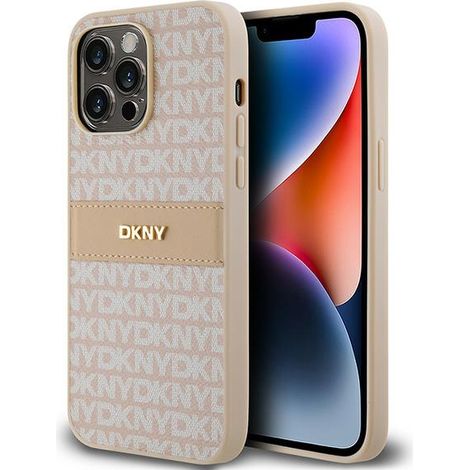 Dkny Leder Mono Stripe & Metalllogo - iPhone 14 Pro Hülle (Pink) (1/5)