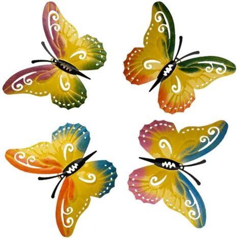 BUNTHAUS 4 pièces de décoration florale en métal avec des fleurs, adaptées du jardin, sur la terrasse, du jardin, décoration papillon, pot floral (papillon fleurs) (1/4)