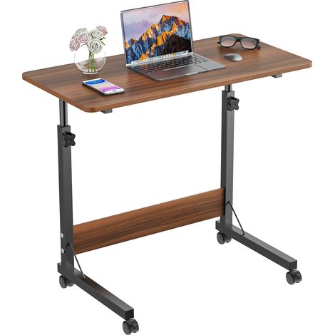 Haloyo® Scrivania per computer mobile regolabile in altezza con rotelle, scrivania da tavolo, tavolo largo per ufficio domestico, 80x40x69-89 cm, marrone (1/5)