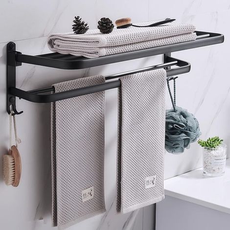 Porte-serviettes pliable, accessoires de salle de bain, avec 2 crochets, convient pour salle de bain et cuisine (1/5)
