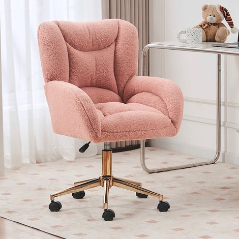 Silla de oficina rosa de tejido Teddy, altura ajustable, con ruedas, OKMYHOME (1/5)
