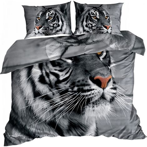 3D Baumwollsatin Bettwäsche 140x200cm GRAUER TIGER (1/2)