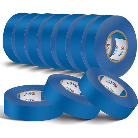 Lot de 10 Chatterton CILIA  Ruban Adhésif Isolant Électrique PVC 19mm x 25m  Scotch Électricien Professionnel Ignifuge 600V  Chatertone Isolant Multicolore Couleur: Bleu Spécial Fil Neutre