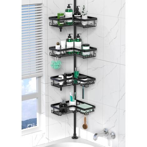 Duschablage, Teleskop-Duschablage ohne Bohren, mit 4 Körben, Badezimmerregal (Schwarz) (1/5)