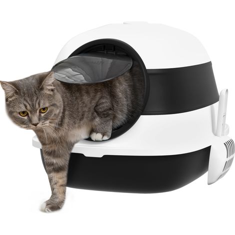 Lettiera Chiusa per Gatti 52x41x38 cm Design Pieghevole con Coperchio Bianca e Nera (1/5)