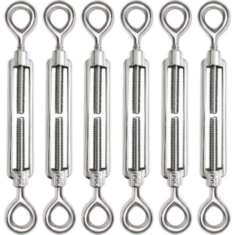 6 Pièces M6 Tendeur Cable Inox 304 Réglable Oeil de Ridoir et Oeil pour Tendeur de Fil Cable Acier Corde Crochet Tendeur Accessoires (1/5)
