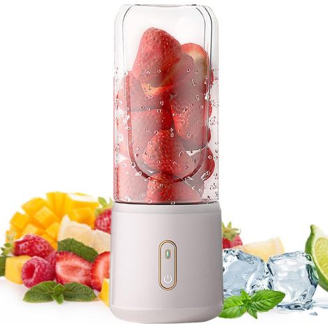 Tragbarer, auslaufsicherer 500-ml-USB-Mixer für Milchshakes und Smoothies, leistungsstarker 12-V-Motor mit 12 Klingen für Outdoor-Sportarten