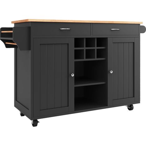 CAIziÎlot de Cuisine 102×45×92cm, Rangement Bois Noir, Multifonction (1/5)