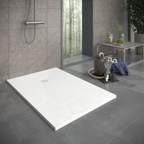 Receveur de douche 100x100 cm extra plat en résine minérale SIERRA blanc Grille blanche (1/5)