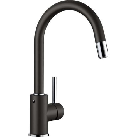 Blanco Mida S - Küchenarmatur mit ausziehbarem Anschluss, Schwarz/Chrom 526146 (1/3)