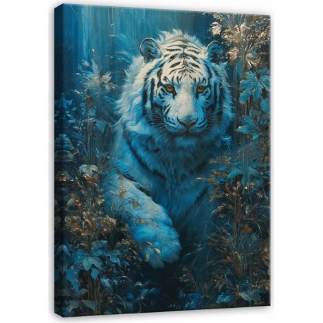 Leinwandbild Weißer Tiger, Tiermotiv für Schlafzimmer, Wohnzimmer und Küche, hochauflösender Druck, 60 x 40 cm