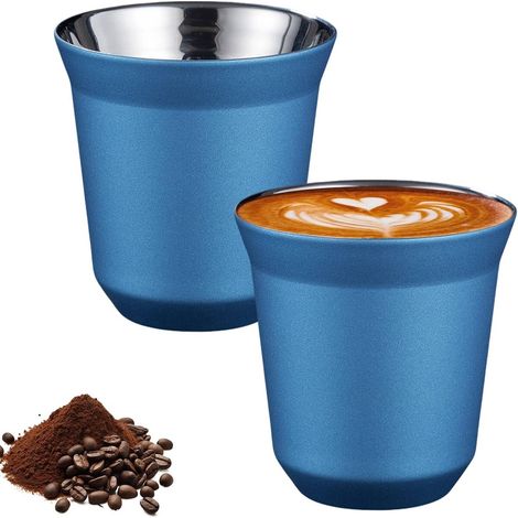 Espressokopjes - Acero Inoxidable 304 - Aislamiento Doble Pared - Capacidad 80 ml - Color Azul Claro - 2 Unidades (1/5)