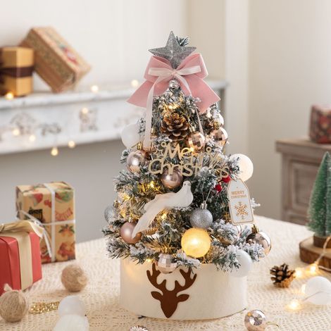 Mini Árbol de Navidad Artificial Rosa 45 cm, Decoración Nevada para Escritorio y Hogar (1/4)