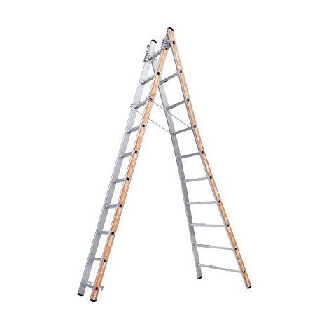Tubesca Comabi – Échelle articulée transformable 2 plans aluminium – 2 x 10 marches – Longueur dépliée 4,92 m – Hauteur d'accès 5,82 m (1/9)
