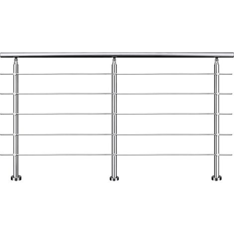 Aica Sanitaire – Garde-corps inox 201 220cm argenté – 1 main courante Ø42.4mm – 5 traverses – Angle réglable 0-40° – Kit complet pour intérieur et extérieur
