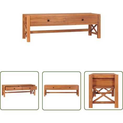 The Living Store Meuble TV 140x40x45 cm Bois de teck - Meuble Tv - Meuble Tv Bois - Meuble Tv Design - Meuble Tv Rustique - Étagère Tv (1/5)