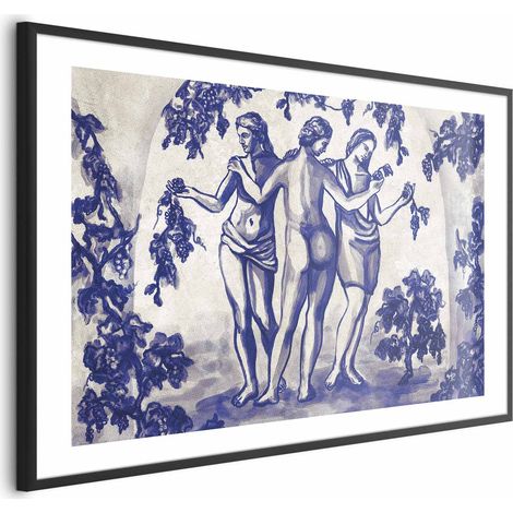 Poster – Antiker Weinberg – Drei Frauen in einem Portal, gemalt mit blauer Tinte (1/4)