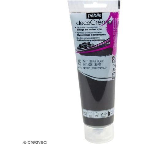 Peinture acrylique - PEBEO - DecoCrème - Noir velvet - 120 ml - Mat