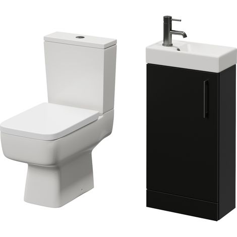 Napoli Cube Matt Black 400mm Single Door Vanity Unit and Toilet Suite with Align Basin - 400mm - Gunmetal Grey 160mm Handle