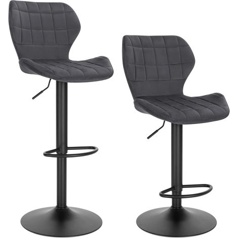WOLTU 2X Taburete de Bar Giratorio de 360° Taburetes Altos de Terciopelo con Respaldo y Reposapiés Silla Barra Cocina Ajustable en Altura 60-82 cm Gris Oscuro