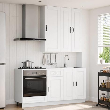 vidaXL Unité de cuisine PORTO 5 pcs Blanc Bois d'ingénierie (1/5)