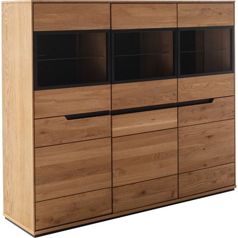 Buffet haut 3 portes avec vitrines coloris Chêne sauvage - Longueur 153 x Profondeur 41 x Hauteur 129 cm (1/5)