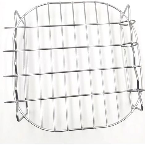 Grille de cuisson carrée en acier inoxydable pour friteuse à air chaud, support multifonction avec emplacement pour brochettes de barbecue (1/4)