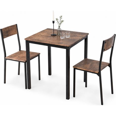 Set da pranzo con tavolo quadrato 70x70 cm e 2 sedie salvaspazio, gruppo da pranzo per cucina, balcone e soggiorno in marrone vintage CHICFURN (1/5)