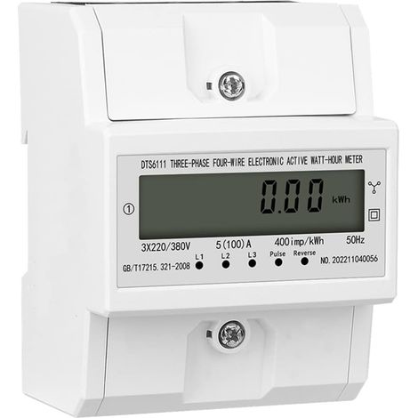Compteur D'électricité Affichage Triphasé De La Consommation Électrique,Rail Din Compteur d'énergie Triphasique Voltmètre Ampèremètre Numérique,230v/400v, 5(100) A,50/60hz, 400 Imp/kwh (1/5)