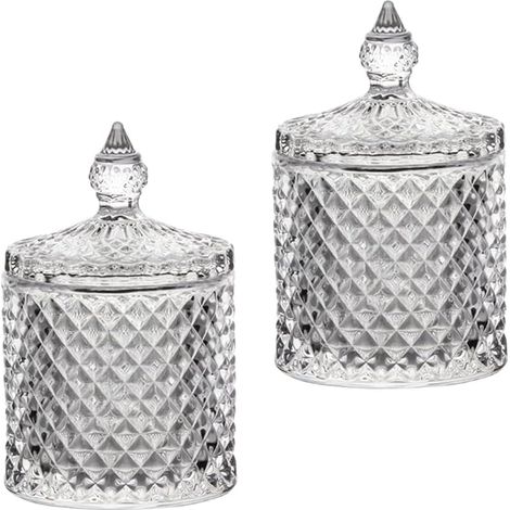 Set mit 2 transparenten Glas-Aufbewahrungsdosen für Wattebällchen und Wattestäbchen, für die Badezimmerablage, mit Deckel, auch als Halter für Make-up und Badesalz geeignet, 250 ml