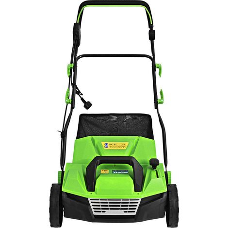 Escarificador/rastrillo eléctrico de 58 x 67 x 104 cm con palanca de ajuste ergonómica de 4 posiciones en PP verde 200011689