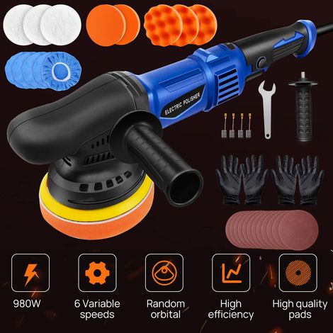 980W Polisseuse de voiture Ponceuse tampon Dual Action Polisseuse 5 pouces 6 vitesses Tool