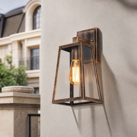 Applique murale extérieure étanche IP65 en aluminium et verre, 35x17cm, finition bronze antique, ampoule LED tricolore 12W incluse (1/4)