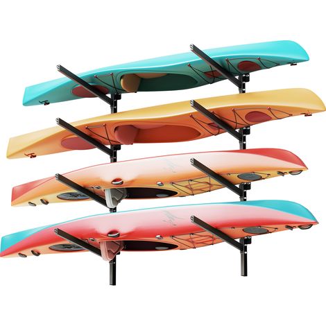 VEVOR Kayak Storage Rack for 4 Kayaks, Holds 300 lbs, Heavy Duty Adjustable Wall Mount Stand for Indoor Outdoor Garage Shed Dock, Storage Holder for Canoe, Small Boat, SUP, Surfboard & Paddleboard (1/5)