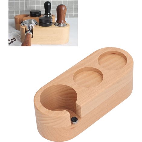 Kaffeetamperbasis aus Buchenholz mit drei Löchern, Tamperhalter, Halterung für den Kaffeemaschinengriff, Tamperaufbewahrungskissen (51 mm). (1/5)
