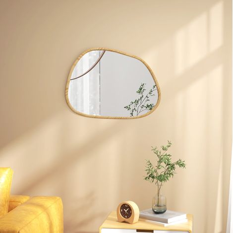Specchio da parete asimmetrico 70x50 cm con cornice in legno di pino naturale per bagno e camera (1/5)