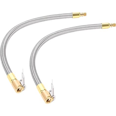 Lot de 2 Adaptateurs Tuyau Gonflage Pneu, Adaptateur Pompe à Air Filetage M8 13 Pouces avec D'extension, Valve Verrouillage en Métal pour Voiture, Moto, Vélo, Rapide L'air (1/5)