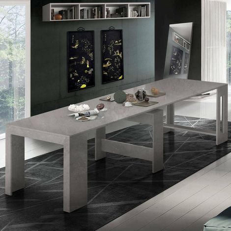 Console Extensible Martino, Console Extensible jusqu'à 12 Places, Table avec Supports d'extension, 51/300x90h77 cm, Marbre Gris (1/5)
