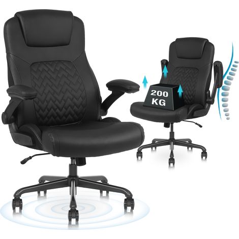 ralex-chair Chaise de Bureau Ergonomique 200kg, Chaise en Cuir PU avec Soutien Lombaire et accoudoirs relevables, Dossier Haut, pour la Maison et Le Bureau, Noir (1/5)