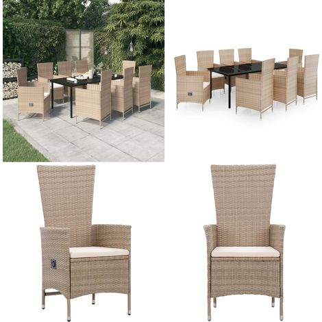 9-tlg. Garten-Essgruppe mit Auflagen Beige - Gartenmöbel - Terrassenmöbel (1/5)