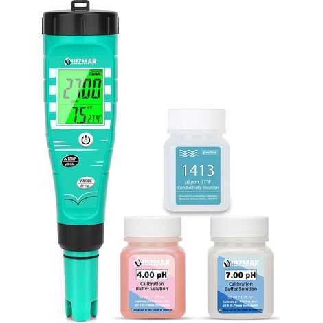pH Mètre for Hydroponics Moniteur EC pH Testeur pH PPM Pour Système Hydroponique Mesure Simultanee du pH EC TDS Temperature Pour Installation Dwc Réservoir Hydro, Jardin Aeroponique (1/5)