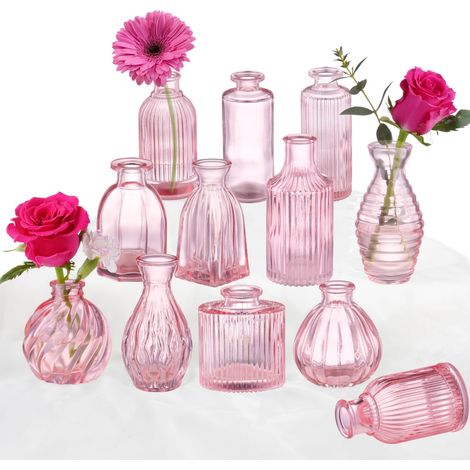 Lot de 12 Petits Vases Roses en Verre Nervuré pour Décoration de Mariage, Centre de Table, Style Vintage et Décoration d'Intérieur (1/5)