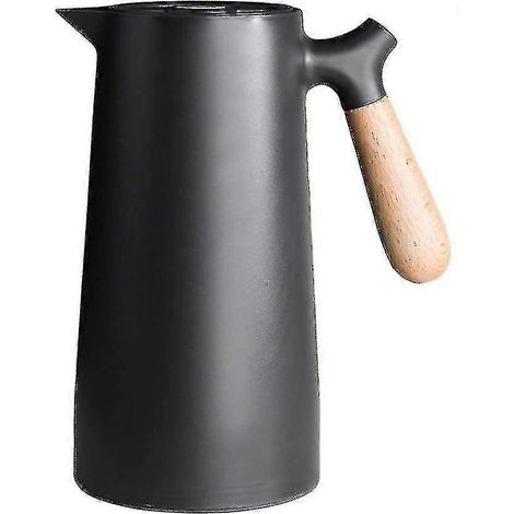 Thermos Pot Double Couche Isolation Thermique Bouilloire Doubleur en Verre Café Avec Poignée en Bois 1000ml (1/3)